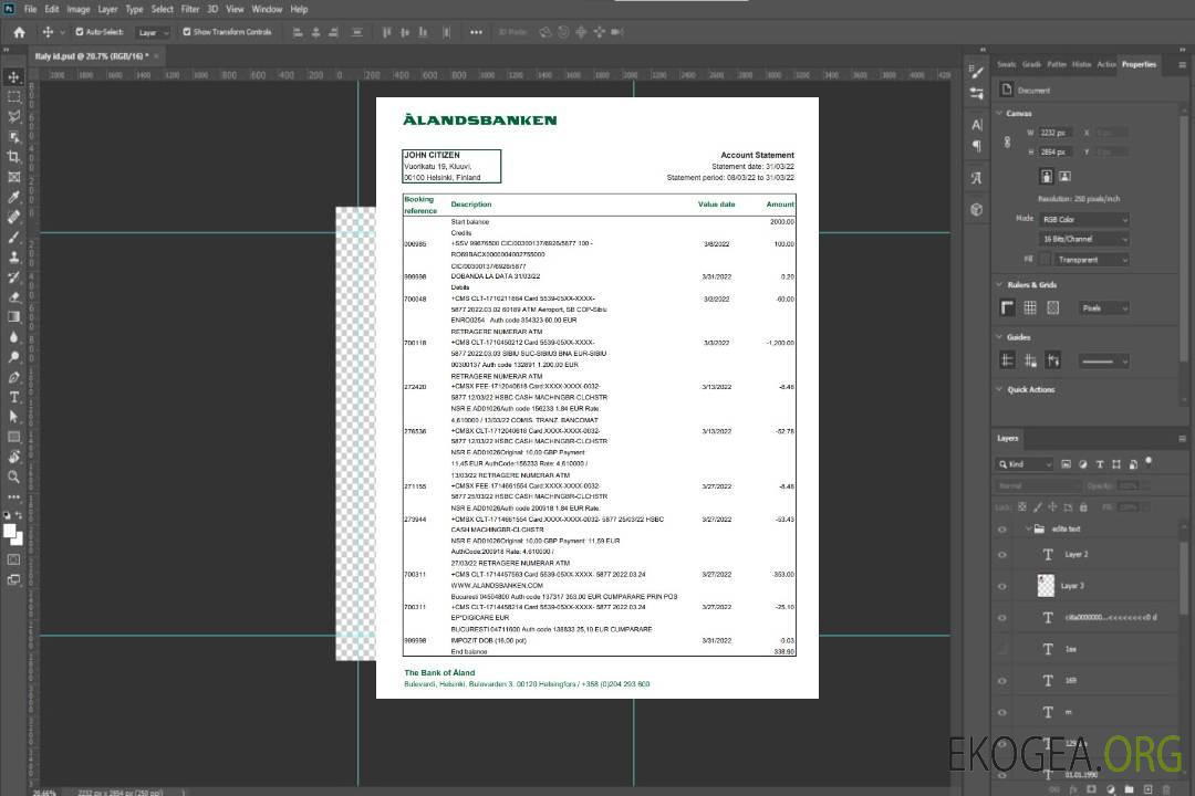Relevé bancaire Finlande Aland template